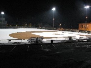 baseball field in snow